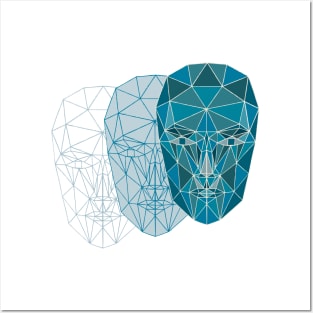 Geometric Female Face in blue Posters and Art